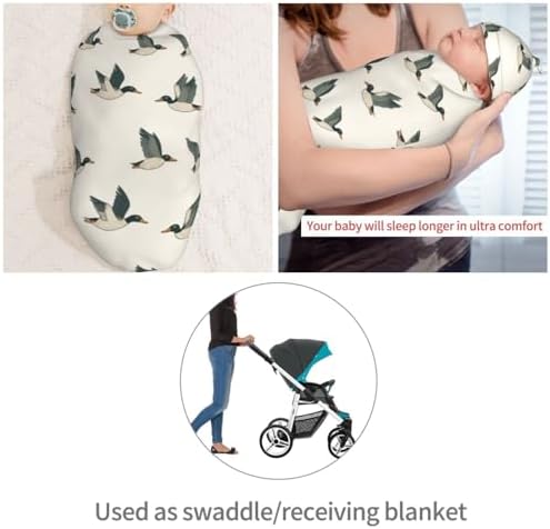 Muishi Cartoon Mallard Duck Flying Swaddle Blanket and Hat Set
