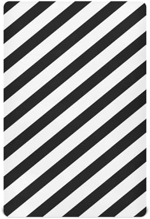 KICPOAY Black and White Diagonal Crib Sheets Stretchy Playard Sheets for Baby