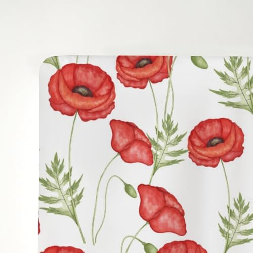 Vintage Red Poppies Crib Sheets 52x28 Inch