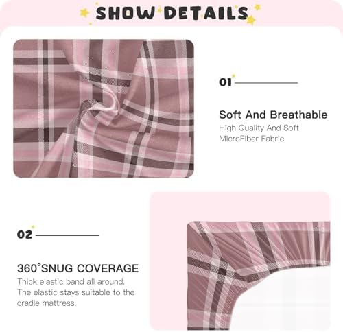 Plaid Pink Fitted Crib Sheets for Baby Toddler