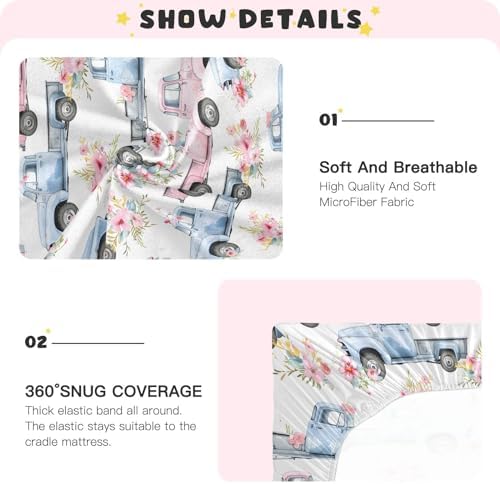 ALAZA Baby Crib Sheets White Background with Flowers Pattern