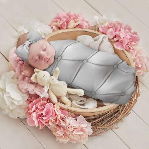 White Leather Baby Swaddle Blanket with Headband and Beanie Set