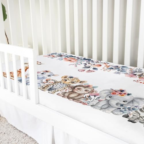 Jungle Safari Animals Boho Floral Crib Sheet 52x28 1