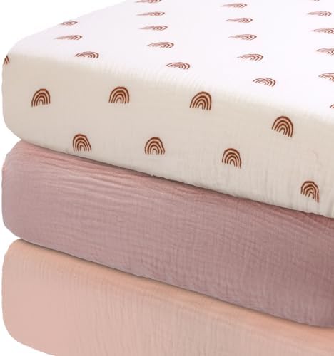 Newwiee 3 Pcs Muslin Crib Sheets Neutral Soft Fitted for Boys Girls