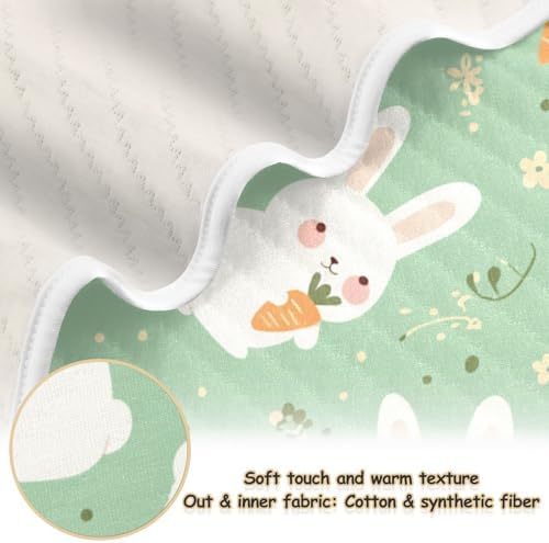 Sanluoli Baby Girl Swaddle Blanket with Cute Green Rabbits