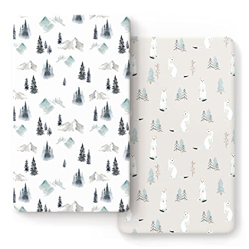 GRSSDER Stretch Jersey Crib Sheets Set 2 Pack Wild Forest Mongooses Design