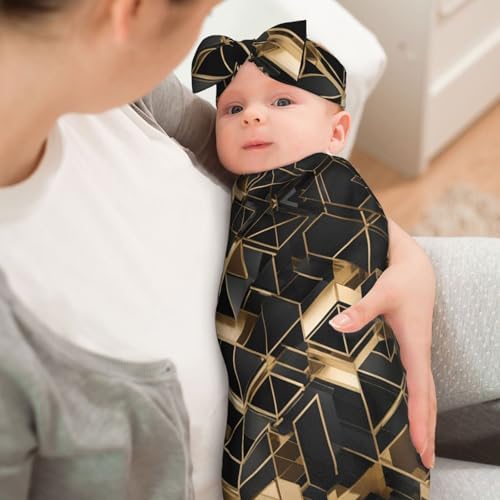 WZYCWB Black and Gold Plaid Swaddle Set for Newborn
