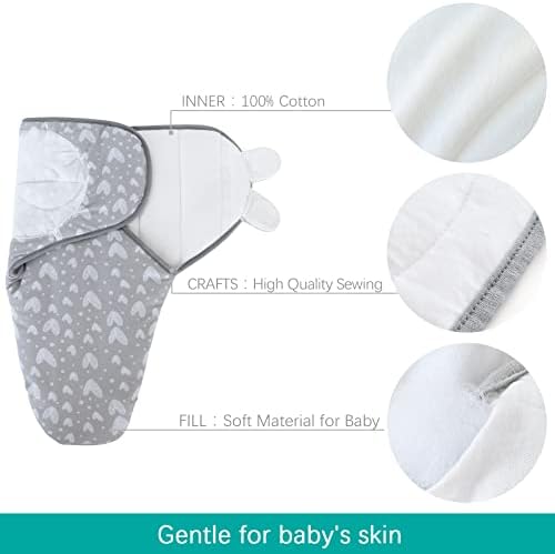 Biloban Baby Swaddle 0-3 Months Grey Hearts