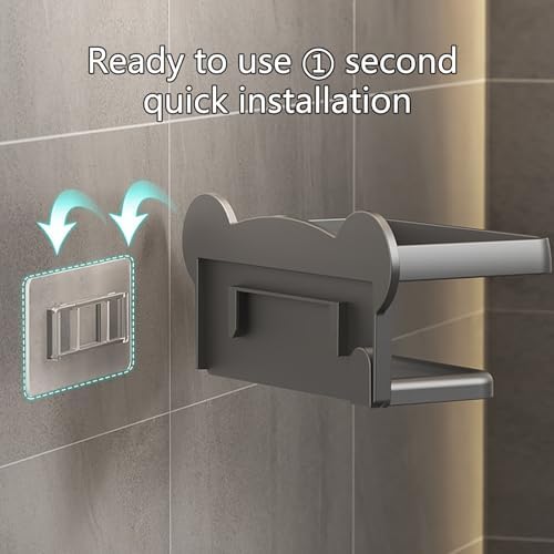 Toilet Paper Holder with Phone Shelf - No Drilling Wall Mount Modern Design