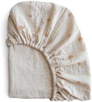 Mushie Extra Soft Muslin Crib Sheet Rainbows 24x38
