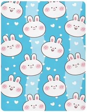 Cute Rabbit Face and Hearts Blue Crib Sheets for Baby