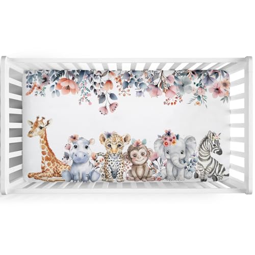 Jungle Safari Animals Boho Floral Crib Sheet 52x28 1