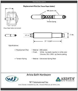 Arista Spring Loaded Toilet Paper Holder Replacement Rod 2-Pack