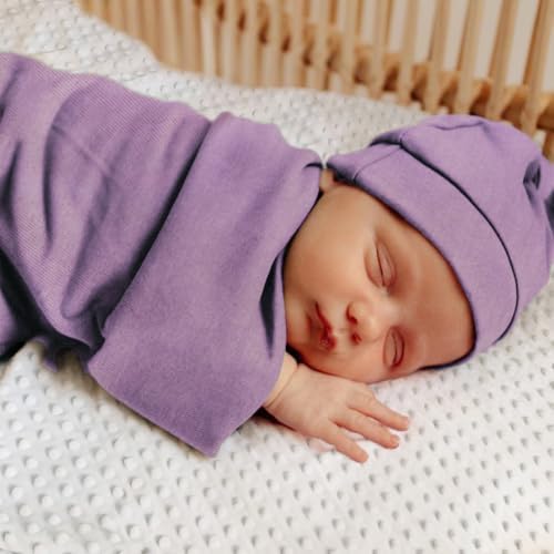 OWLOWLA 2Pack Newborn Swaddle Blanket with Hat Set for Baby