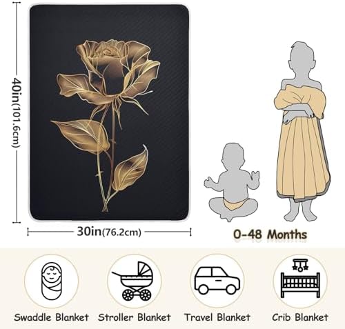 KICPOAY Golden Luxury Rose Baby Swaddle Blanket