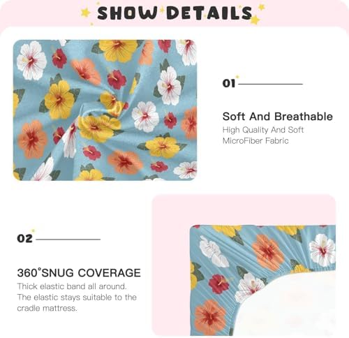 MNSRUU Crib Sheets for Boys Girls Blue Hibiscus Flowers Fitted Bedding