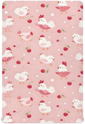 ALAZA Chicken Cherry Pink Crib Sheets for Soft Baby Bedding