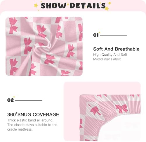 Y2K Checkered Crib Sheets with Pink Bows and Ribbons