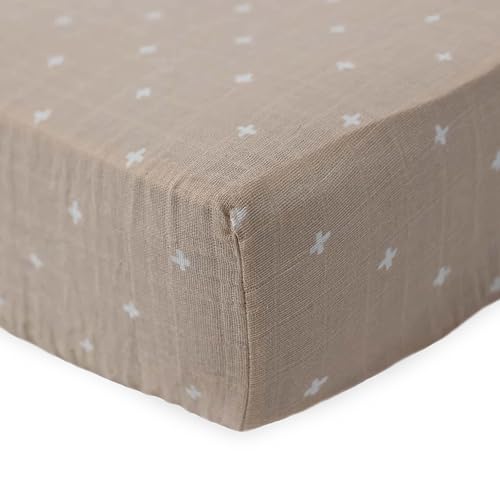 Little Unicorn Premium Crib Sheet Taupe Cross