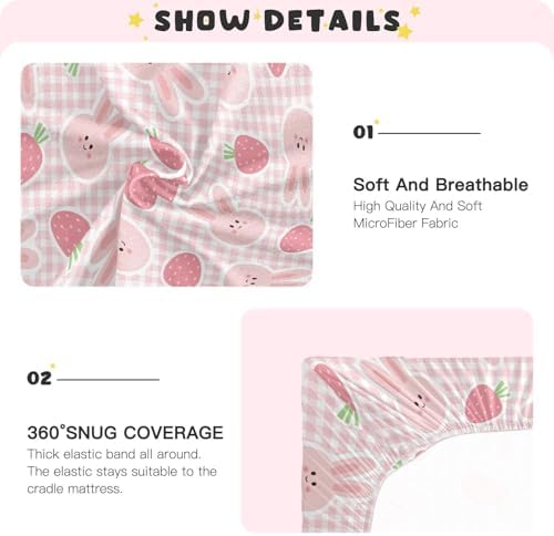 KICPOAY Fitted Crib Sheets with Strawberry Rabbit Pattern