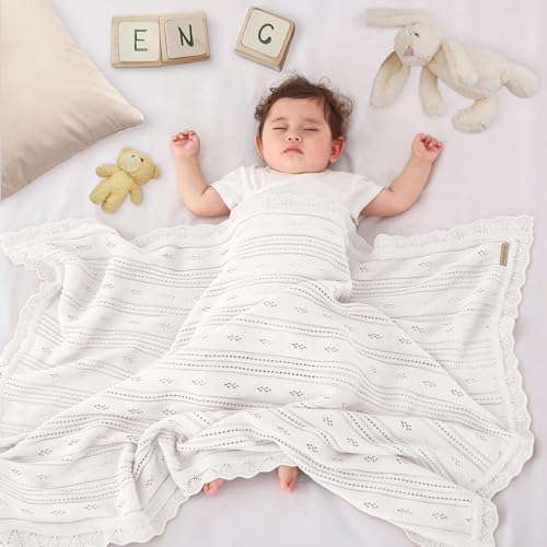 Pinuotu Cotton Pointelle Baby Blanket - Ultra Soft Breathable 31x40 Inches
