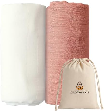 Papaya Kids Muslin Swaddle Blankets 2-Pack Bamboo Viscose Cotton