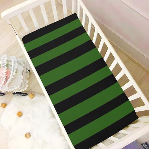 KICPOAY Green Black Stripes Crib Sheets Stretchy Playard Sheets for Baby Toddler