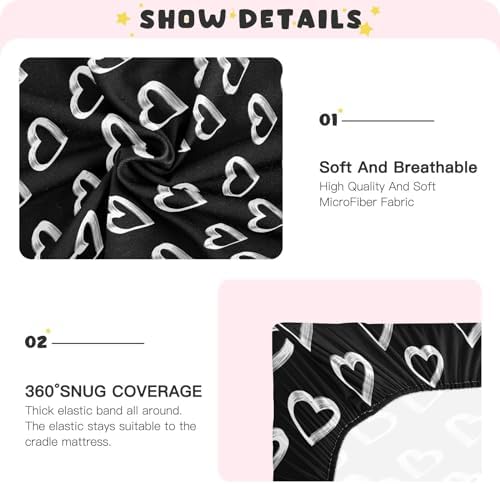 Hearts Black and White Crib Sheets for Baby Toddler