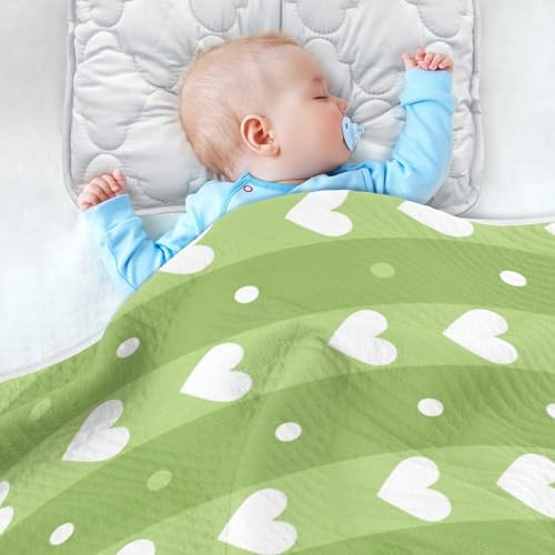 Sanluoli Baby Blanket 30x40in Hearts and Stripes Lime Green
