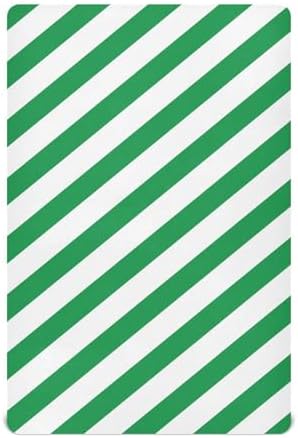 KICPOAY Green White Diagonal Crib Sheets Stretchy Playard Sheets 52x28in for Baby