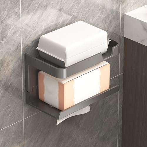 Wall Mounted Toilet Paper Holder with Large Shelf and Storage