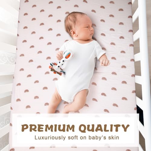 Newwiee 3 Pcs Muslin Crib Sheets Neutral Soft Fitted for Boys Girls