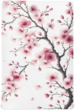 ALAZA Pink Cherry Blossoms Crib Sheets for Boys and Girls