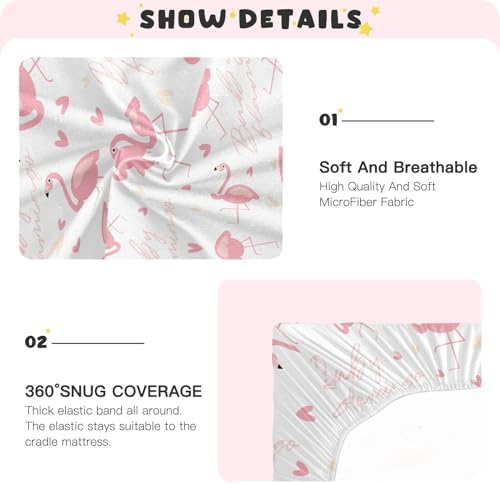 KICPOAY Flamingo Hearts Pink Crib Sheets Playard Sheets for Baby