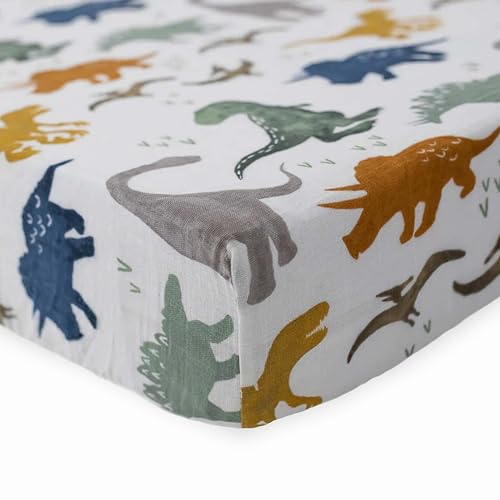 Little Unicorn Premium Crib Sheet Set Dino Friends Pattern