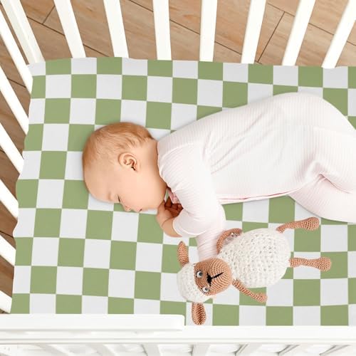 KICPOAY Fitted Crib Sheets Light Green Checkerboard