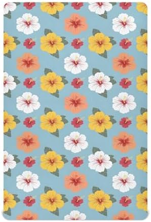 MNSRUU Crib Sheets for Boys Girls Blue Hibiscus Flowers Fitted Bedding