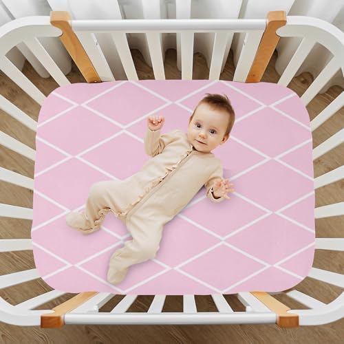 Checkered Pink White Crib Sheets for Baby Toddler