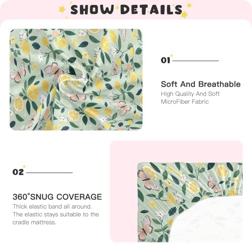 KEIGE Lemon Butterfly Crib Sheet for Baby Bed