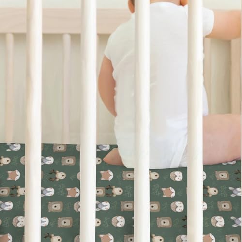 Boho Animals Crib Sheets 2 Pack Bear Deer Bunny Trees Mountain Soft Fitted