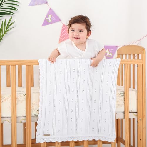 Pinuotu Cotton Pointelle Baby Blanket - Ultra Soft Breathable 31x40 Inches