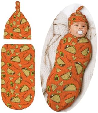 Lcokin Burrito Tortilla Taco Swaddle Blanket with Hat Set