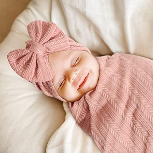 AQOKKA Newborn Swaddle Blanket with Bow Hat Set