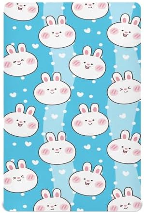 Cute Rabbit Face and Hearts Blue Crib Sheets for Baby