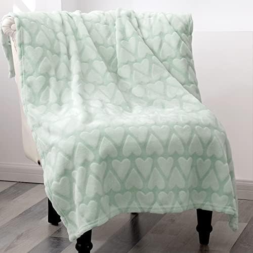 Bertte Plush Baby Blanket Green Hearts Embossed