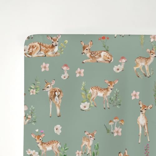 Deer Flowers Fawn Baby Crib Sheet 52x28x9 Inches
