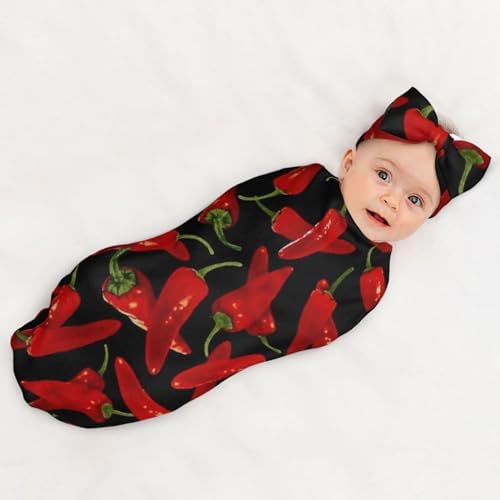 Chili Peppers Newborn Swaddle Blanket with Headband Set