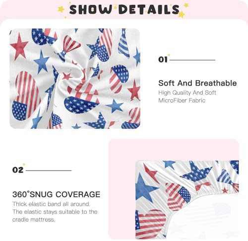 KICPOAY American Flag Bows Crib Sheets for Baby Toddler