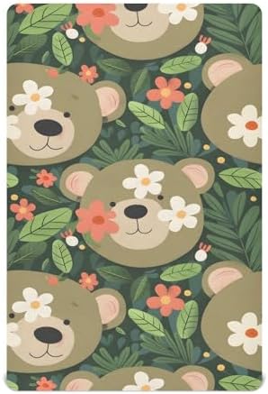 ALAZA Bear Flower Forest Crib Sheets for Girls and Boys