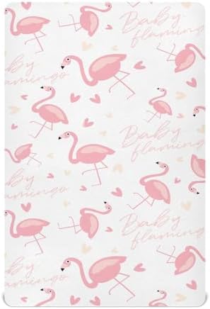 KICPOAY Flamingo Hearts Pink Crib Sheets Playard Sheets for Baby